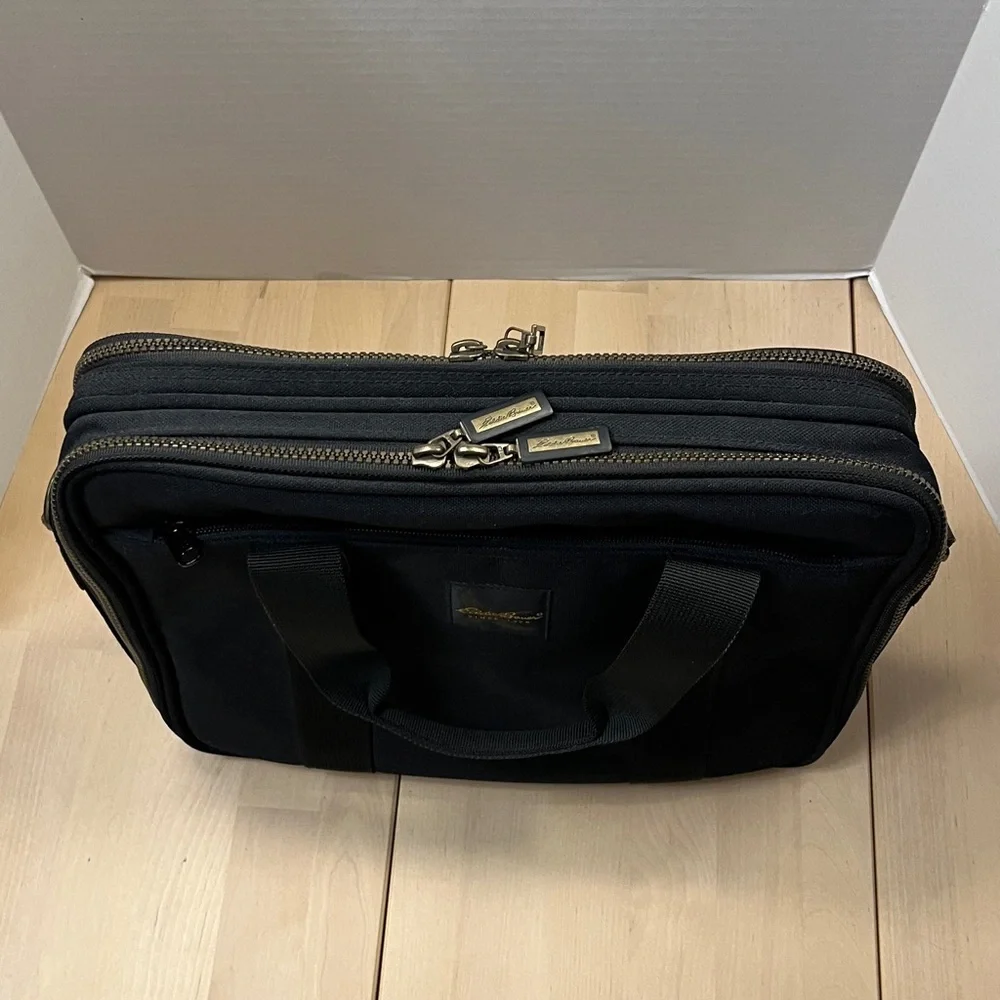 Y2K Eddie Bauer Black Nylon Laptop Case Brass & Leather Trim - No Shoulder Strap